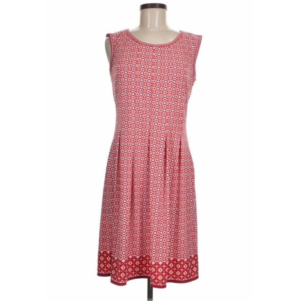 Max Studio Womens XS Sleeveless Red White Geometric Pattern Fit & Flare Summer